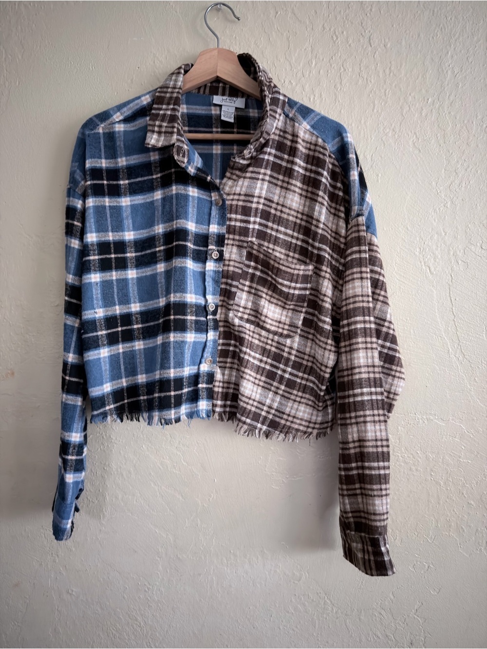 Two-Tone Plaid Button-Down Shirt - Blue & Brown
